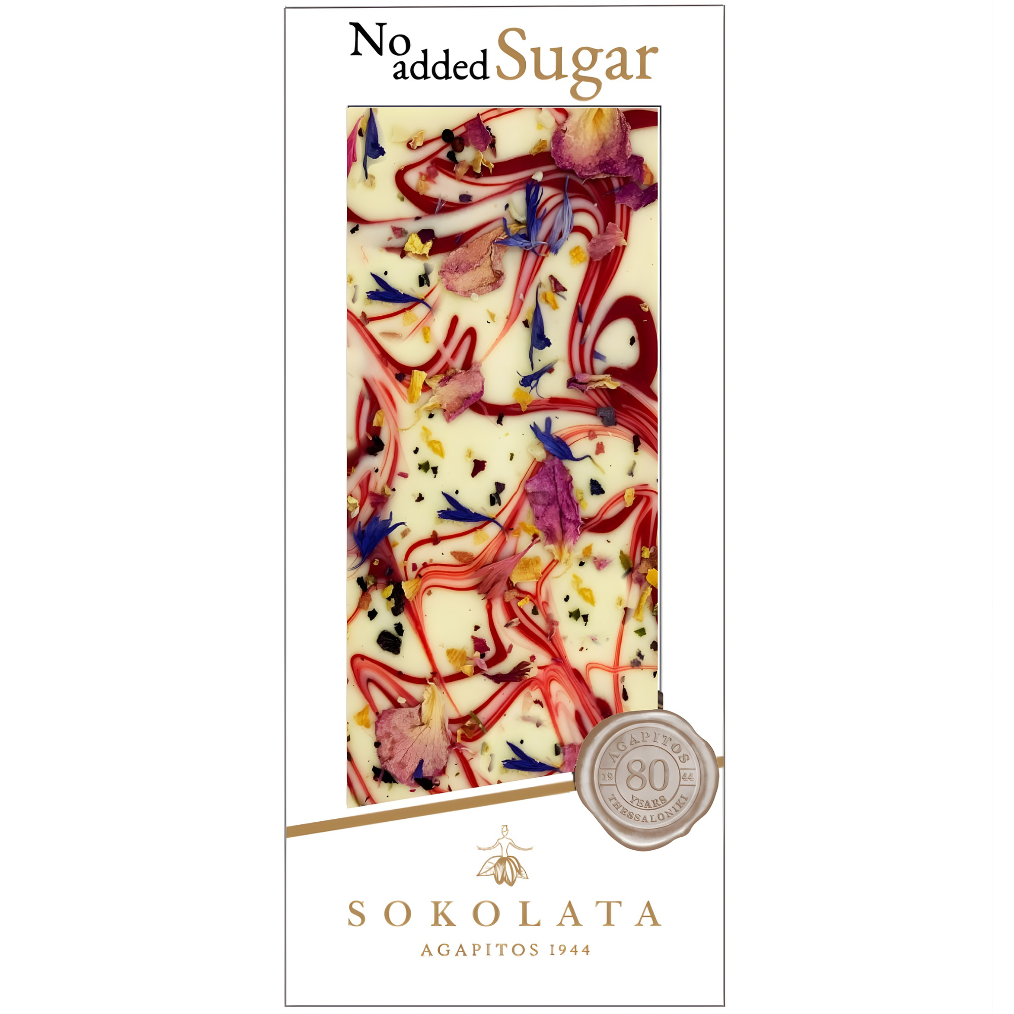 Sokolata No added Sugar White Chocolate & Flower Petals 100g