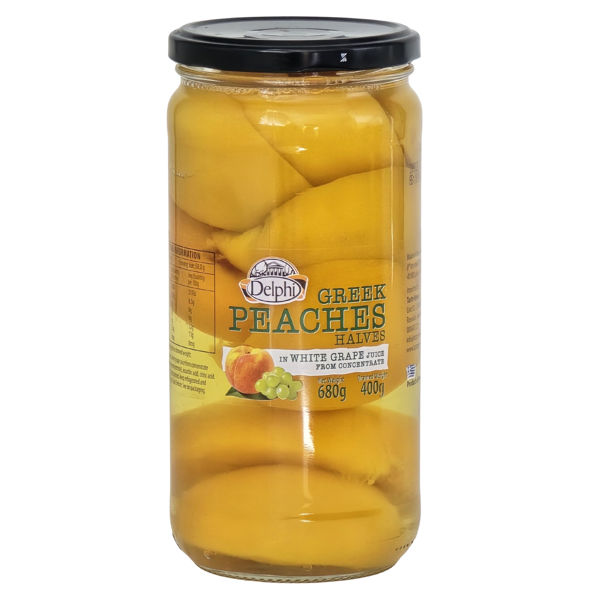 Delphi Greek Peach Halves in Grape Juice 680g